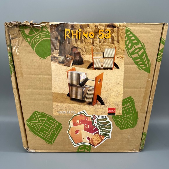 Vintage CD Storage Rack Rhino 53 Wooden Metal CD Holder Safari‎ Theme 53 CDs NOS - Picture 1 of 9